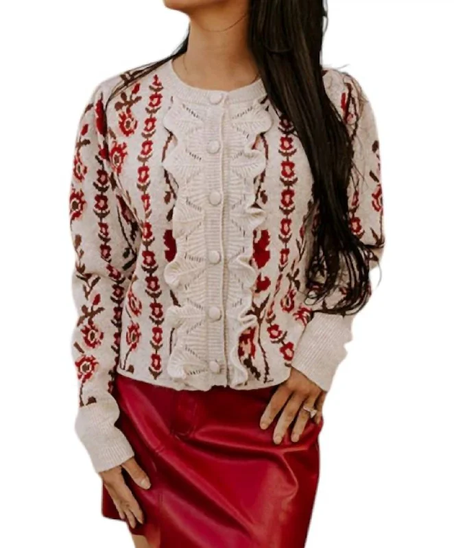 Women's Romanian Wool SweatersRosie Ruffles Cardigan In Wine/brown