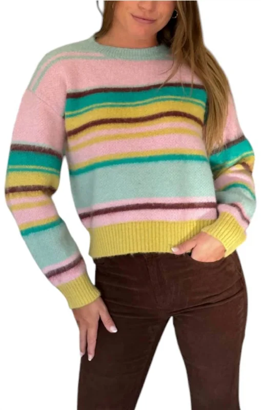 Women's Square CollCandy Striped Sweater In Multi-Colored