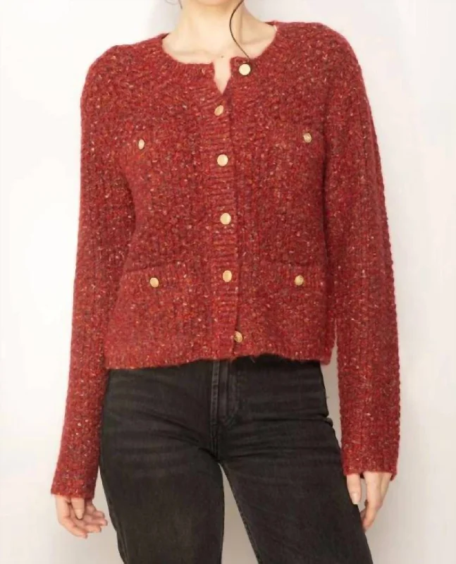 Women's Belarusian Wool SweatersRaya Chanel Cardigan In Speckled Red