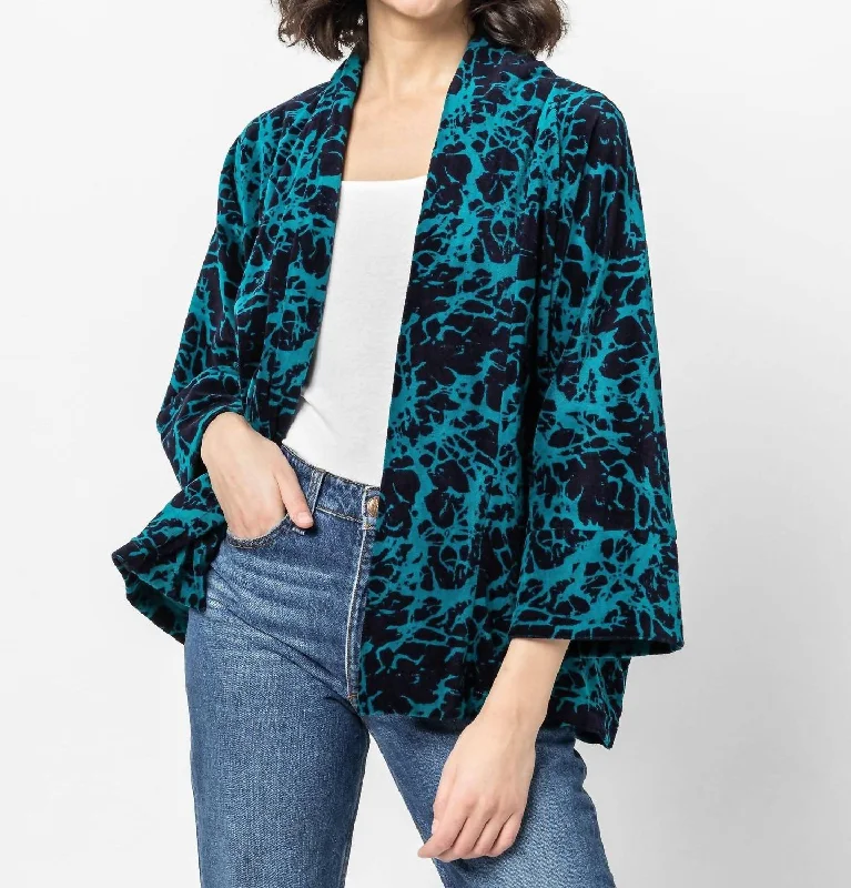 Women's Keyhole Collar SweatersTamara Velvet Kimono Jacket In Teal, Navy, And Black