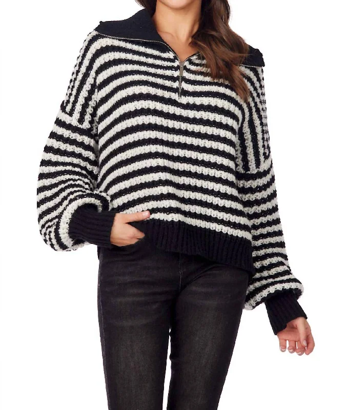 Women's Lapel Collar SweatersNorris Pullover Sweater In Black