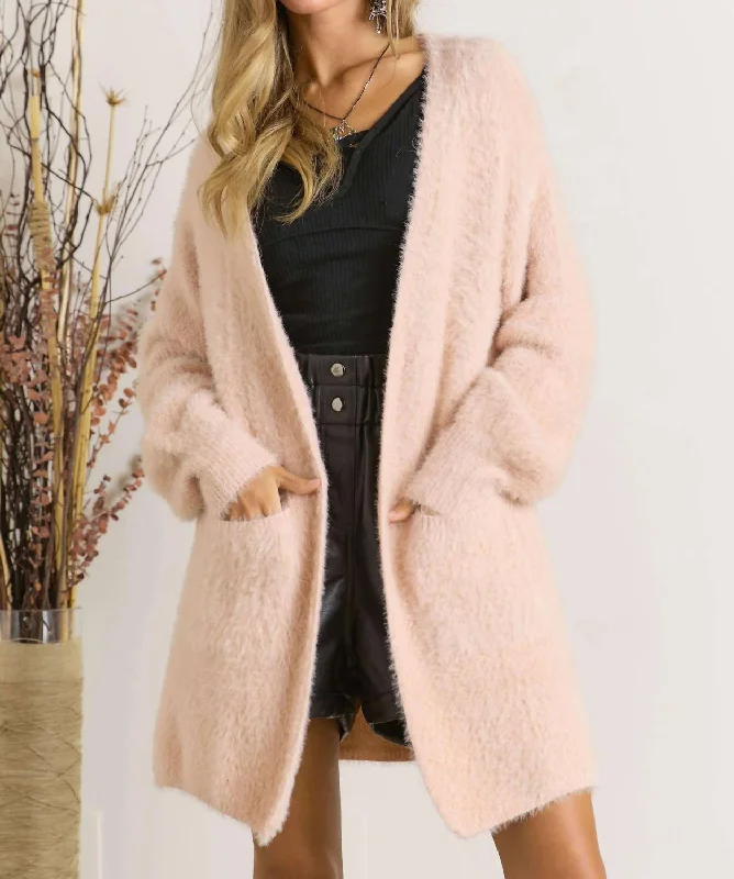 Women's Long Sleeve SweatersCurvy Fuzzy Solid Open Cardigan In Blush