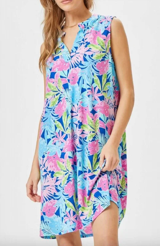 Women's Shawl Collar DressesDancin In Paradise Dress In Blue Pink Multi