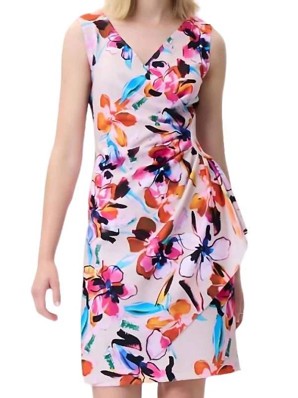 Women's V-Shaped Collar DressesFlower Print Wrap Dress In Beige Multi