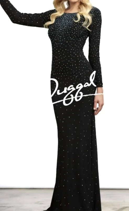 Women's High Collar DressesLong Sleeve Black Gown