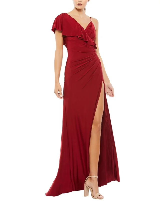 Women's Keyhole Collar DressesMac Duggal Asymmetric Jersey Ruffled Cap Sleeve Gown