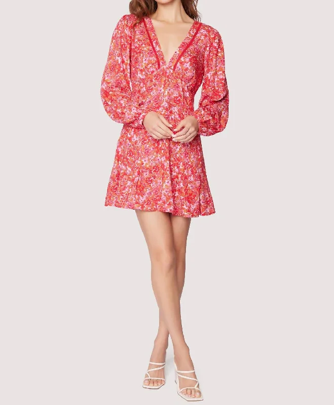 Women's Lapel Collar DressesPetal Patch Dress In Pink Floral