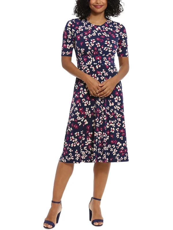 Women's Tiered DressesPetites Womens Scoop Neck Floral Wear To Work Dress