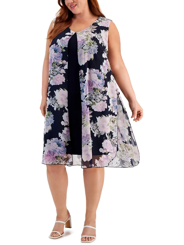 Women's Halter DressesPlus Womens Knee-Length Floral Print Wear To Work Dress