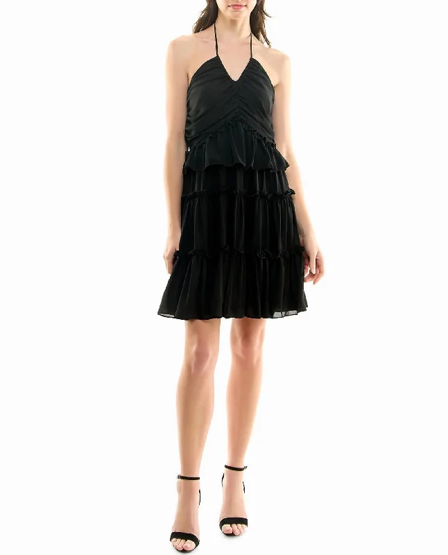 Women's High-Low DressesPresley Chiffon Tiered Halter Dress In Very Black