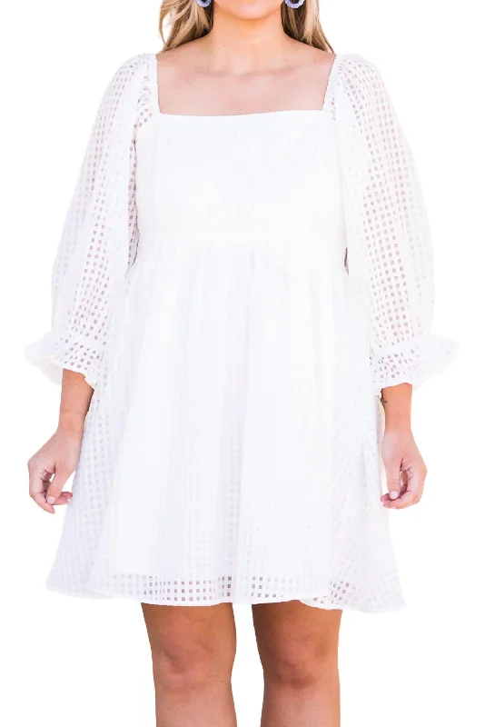 Women's Square Collar DressesSummer Picnic Dress In White