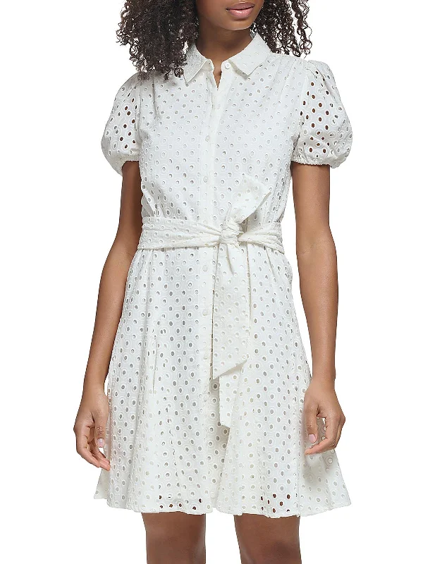 Women's Square Collar DressesWomens Cotton Eyelet Shirtdress