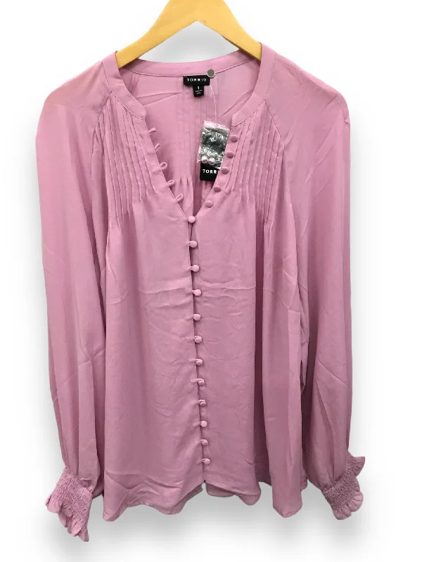 Women's Blouse with Shirt CollarTop Long Sleeve By Torrid  Size: 1x