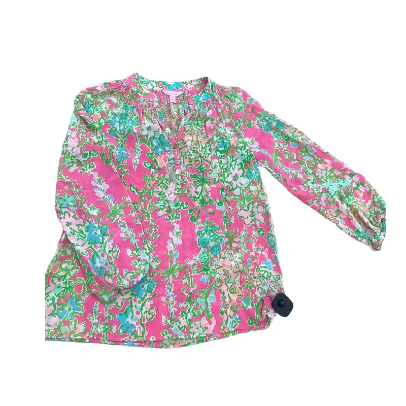 Women's Blouse with Notched CollarTop Long Sleeve Designer By Lilly Pulitzer  Size: Xs