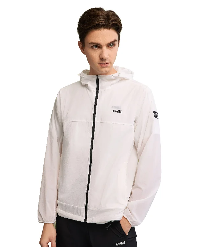 men's casual button-down shirt109985-101 | MEN'S K-SWISS LOGO STAND COLLAR HOODED JACKET | WHITE/WHITE