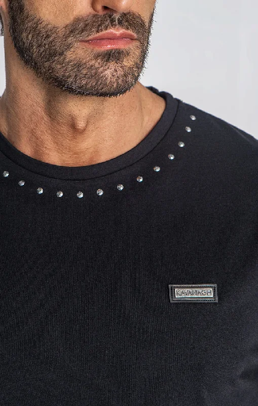 men's lightweight linen shirt for summerBlack Studs Oversized Tee