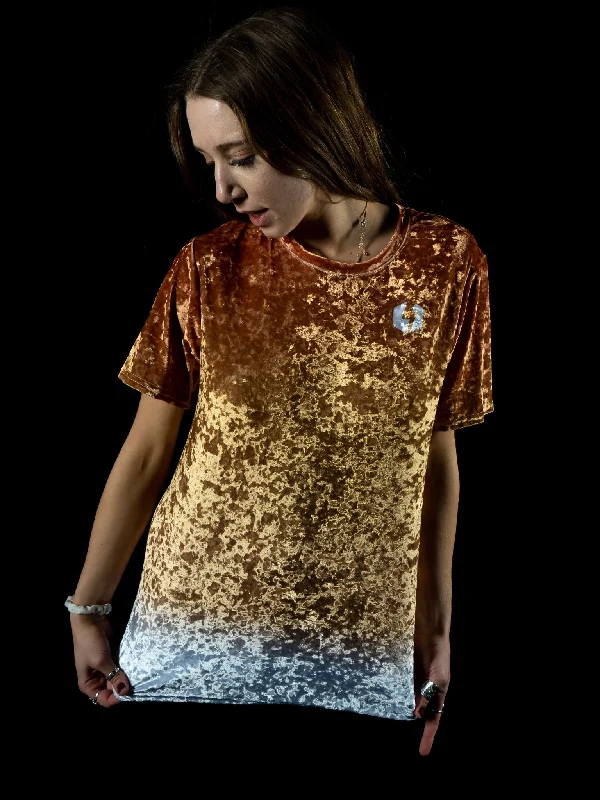 men's moisture-wicking workout shirtBronze Unisex Crushed Velvet Crew