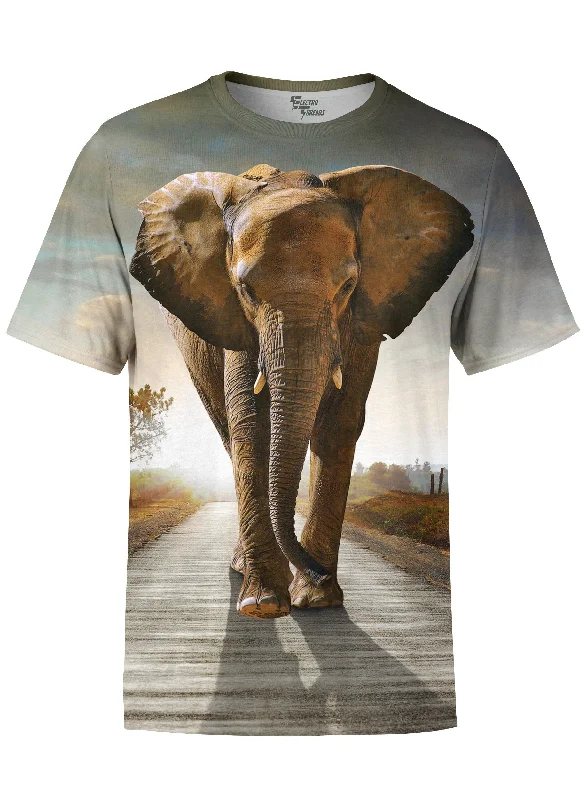 men's distressed denim shirtWalking with Elephants Unisex Crew