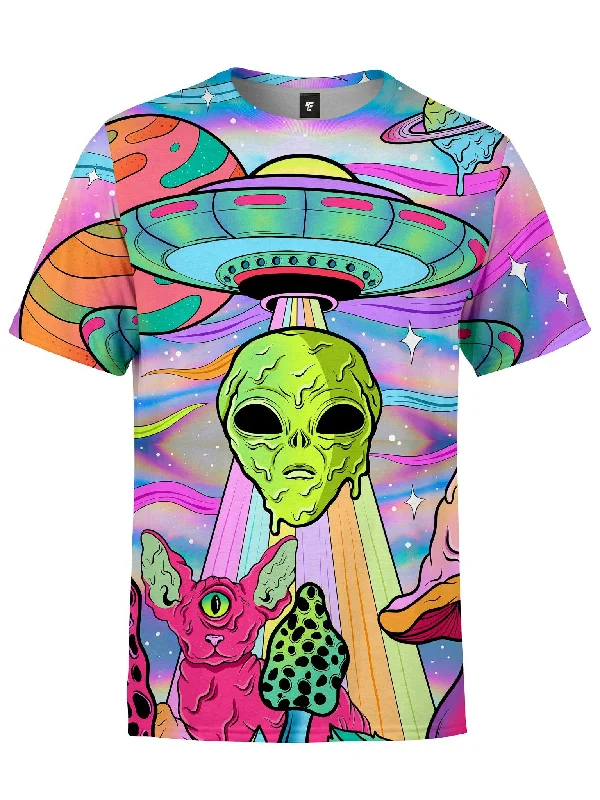 men's striped cotton t-shirtNeon Alien Invasion (Shimmer) Unisex Crew