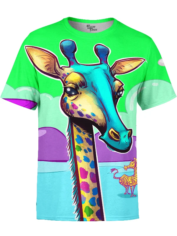 men's henley shirt with contrast stitching and zippered pocketNeon Giraffe Unisex Crew