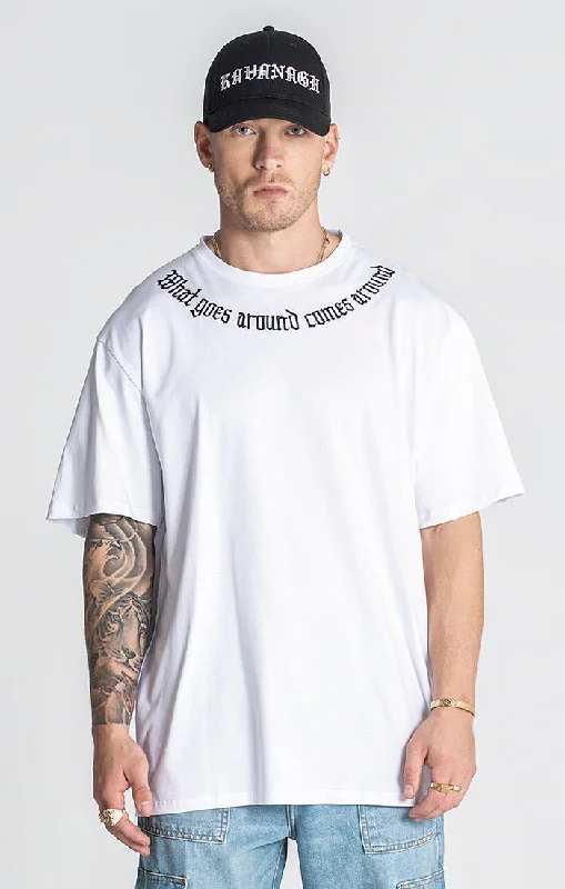 men's solid-color cotton polo shirtWhite Karma Oversized Tee