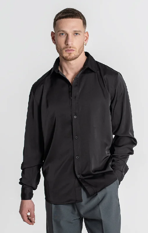 men's dress shirts designed for athletesBlack VIP Satin Shirt