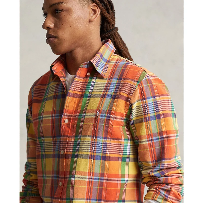 big and tall men's button-down shirtsOxford Shirt  - Orange/Yellow Multi-Coloured Check