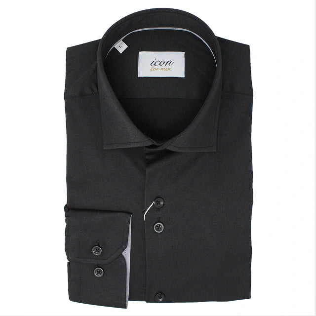 men's tall slim-fit dress shirts for professional settingsIcon Tapered Stretch Shirt Black