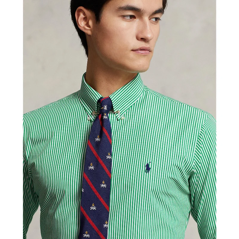 men's dress shirts with hidden buttons for a sleek lookPoplin Stretch Shirt - Stripe - Golf Green/White