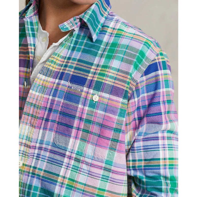 organic cotton men's casual shirts for eco-conscious buyersOxford Shirt - Plaid - Pink/Green Multi