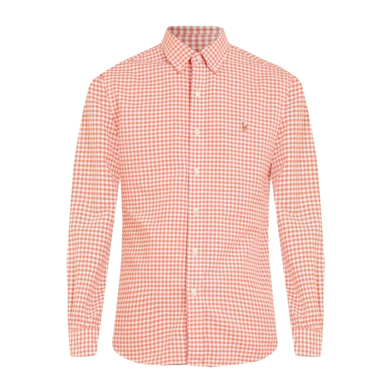 men's tall dress shirts with adjustable cuffsOxford Shirt - Gingham - Orange & White