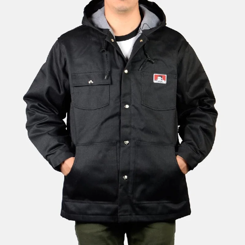 men's bomber jacket with fleece collarHooded Jacket with Snaps: Black