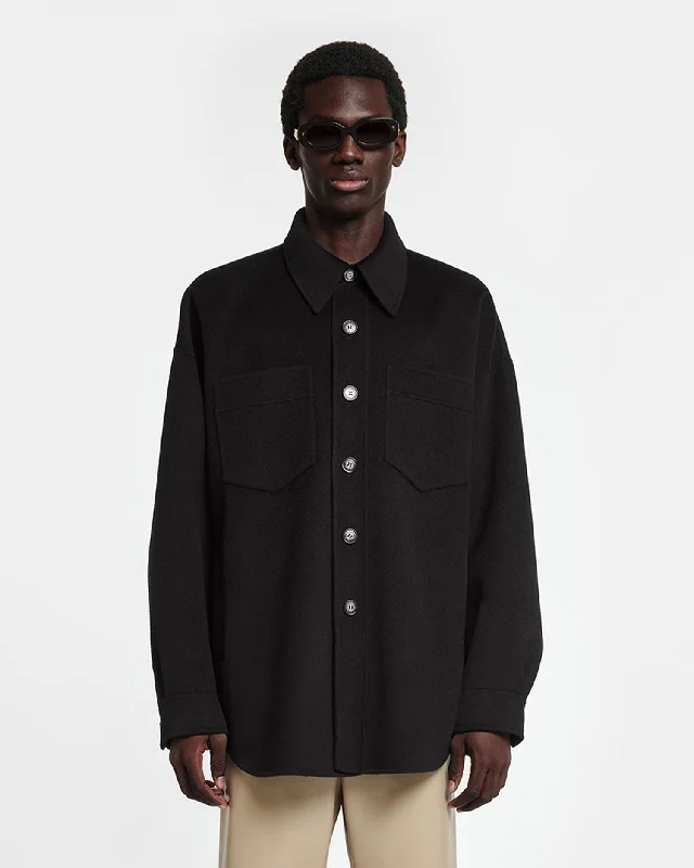 men's peacoat with patch pocketsMartin - Double Wool And Silk Blend Overshirt - Black