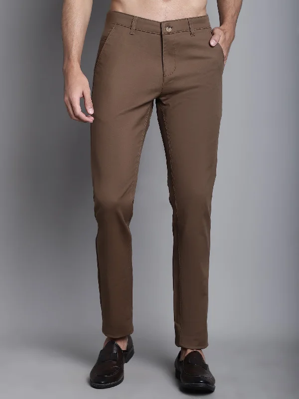 Men's cargo pants with multiple pocketsMen's Casual Flat front Brown  Trousers