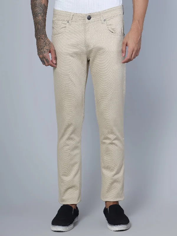 Men's fleece-lined pants for winterMen's Casual Flat front Beige  Trousers