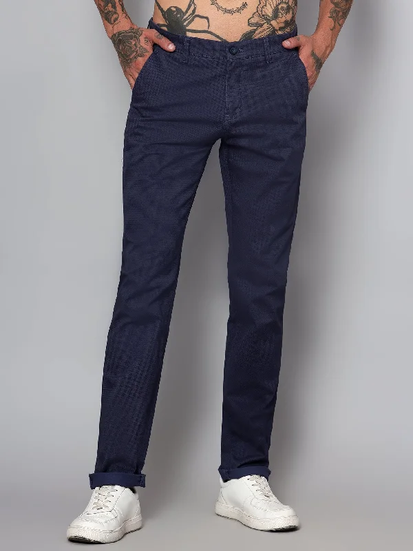 Men's sweatpants with drawstring waistMen's Casual Flat front Navy Blue  Trousers