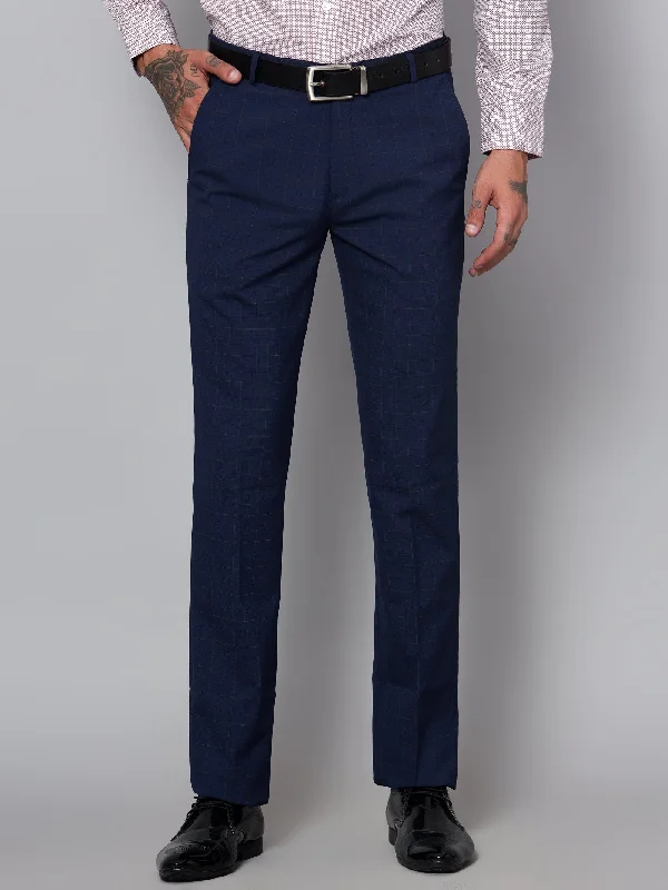 Men's pleated dress trousers for formal eventsMen's Formal Flat front Blue Checks Trousers