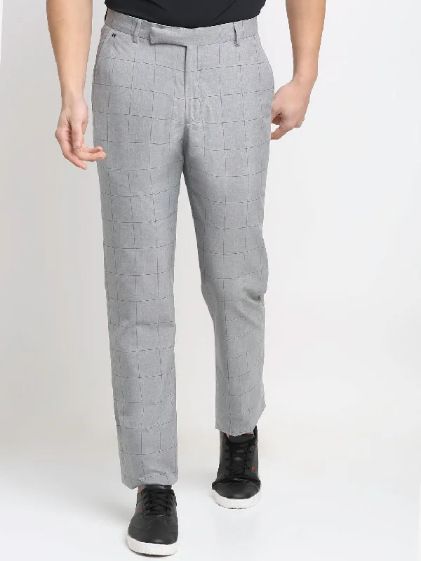 Men's insulated pants for extreme coldMen's Formal Flat front Grey Checks Trousers