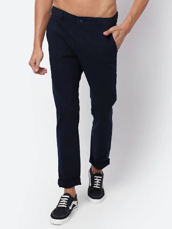 Men's workwear pants with reinforced kneesMen's Casual Flat front Navy Blue  Trousers