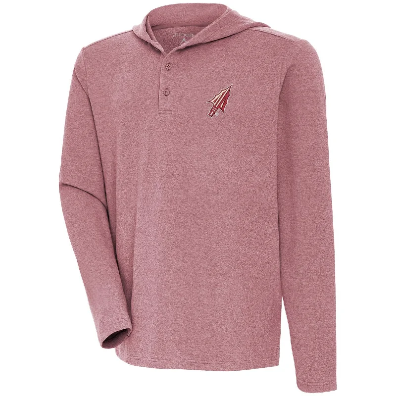 Men's hooded sweatshirt with lined fleeceAntigua Men's Arrowhead Logo Buffed Fleece Hooded Henley - Heathered Garnet