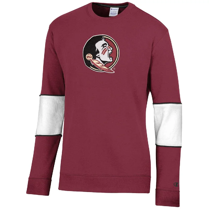 Men's hooded sweatshirt for everyday wearChampion Men's Seminole Logo/Florida State Super Fan Crew Fleece - Garnet/White