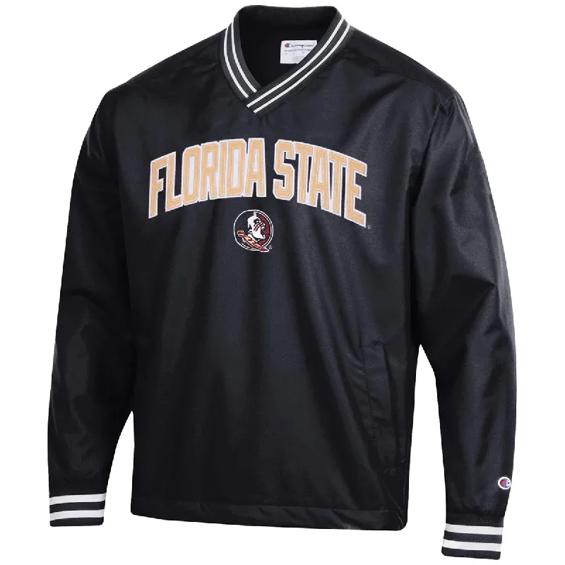 Men's hooded sweatshirt with kangaroo pocketChampion Men's Florida State/Seminole Logo V-neck Scout Jacket - Black