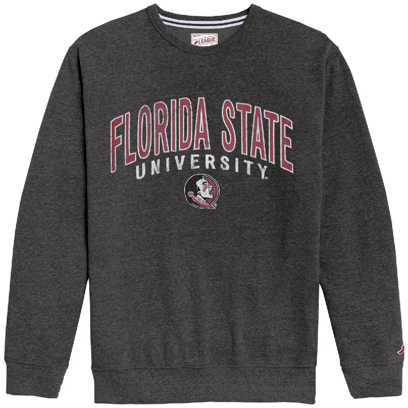 Men's hooded sweatshirt for music festivalsLeague Men's Florida State University Seminole Logo Tri-blend Fleece Crew - Heathered Black