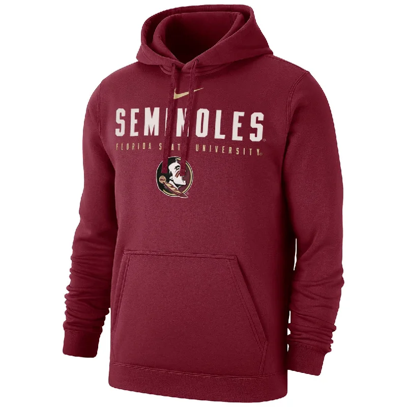 Men's hooded sweatshirt with zippered pocketsNike Men's Seminoles/Florida State University/Seminole Logo Club Fleece Hood - Garnet