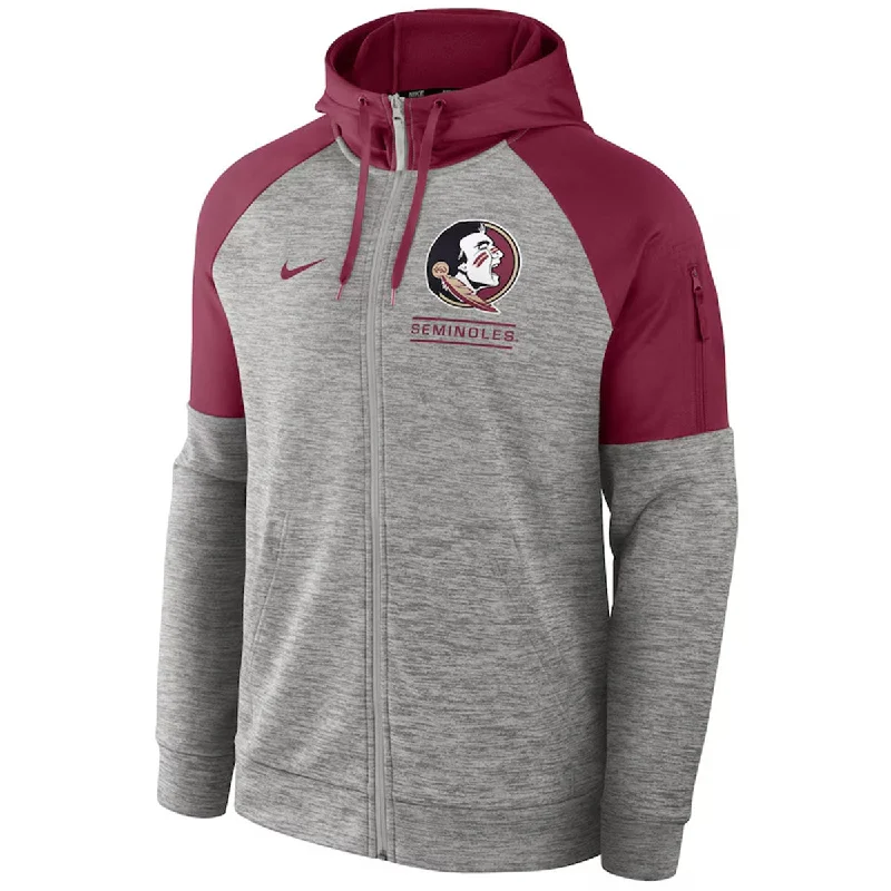 Men's fixed drawstring hooded sweatshirtNike Men's Seminole Logo/Seminoles Full-Zip Fitness Hood - Garnet/Grey