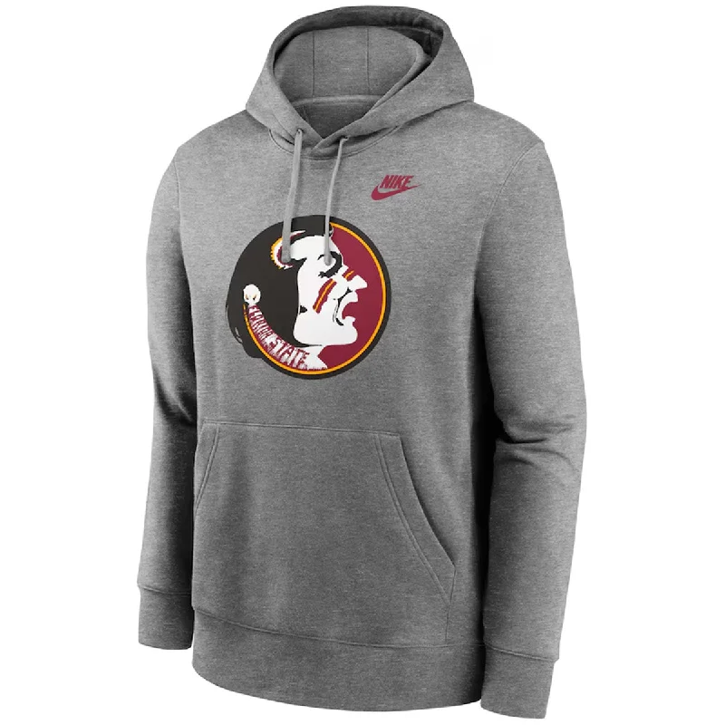 Men's sports-style hooded sweatshirtNike Men's Vault Seminole Logo Legacy Club Fleece Hood - Dark Grey Heather