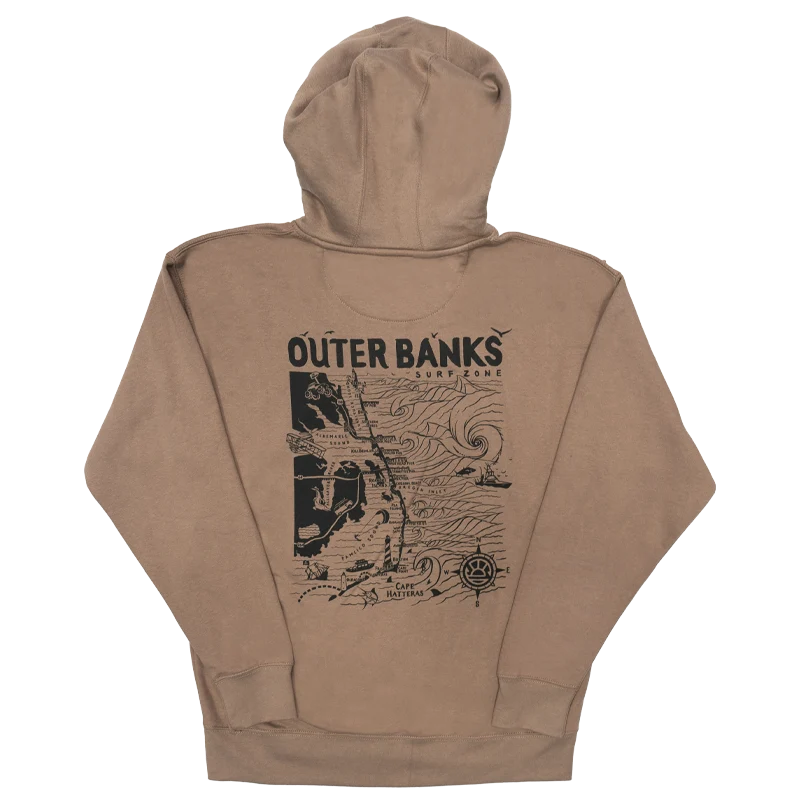 Men's hooded sweatshirt for all-around performanceREAL Outer Banks Map Hooded Sweatshirt-Latte