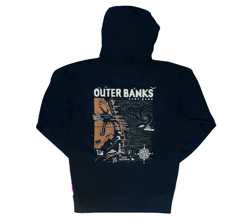 Men's oversized hooded sweatshirtREAL Outer Banks Map Hooded Sweatshirt-Navy