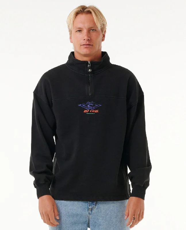 Men's hooded sweatshirt for outdoor activitiesRip Curl QuestÂ 1/4 Zip Crew Sweatshirt-Black