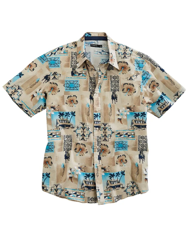 men's short-sleeve button-down work shirtMENS SHORT SLEEVE SNAP TIN HAUL TIKI WESTERN SHIRT